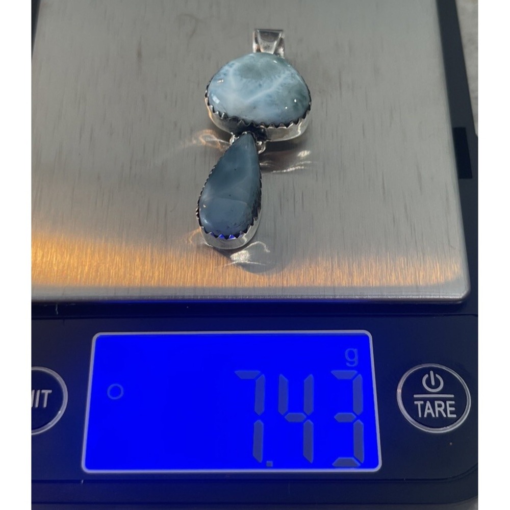 Sterling Silver 925 2 Blue Aqua Larimar Stones Mushroom Top Pendant Solid Back - Picture 8 of 8